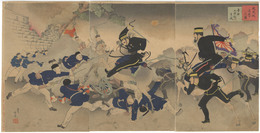 【浮世絵・錦絵】鳳凰城進撃之図　3枚続