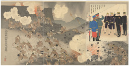 【浮世絵・錦絵】大激戦二百三高地占領　3枚続