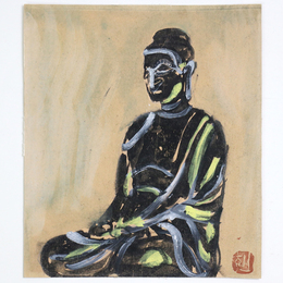 須田剋太肉筆『仏像（ロ）』画