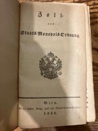 (独) 税関と国家独占法 ウィーン、1835年刊行　Zoll= und Staats=Monopols=Ordnung.