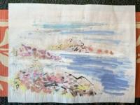 真作保証　肉筆　越雪彦　画「東尋坊　画讃」越前和紙　和歌一首　署名落款あり　まくり　福井　清水比庵　春