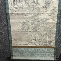 日本画　書画 沈周画『雪中探梅図』海屋書 沈周 石田 落款 署名あり。掛け軸
