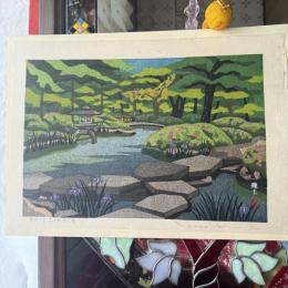 井堂雅夫　金沢十景　文化財「兼六園雁行橋」137/200金沢 の名所1975作　木版画和紙マット薄紙付