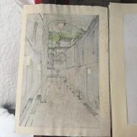 井堂雅夫　金沢十景重要有形文化財「東山」137/200金沢 の名所1975作　直筆サイン落款木版画和紙マット薄紙付額装品