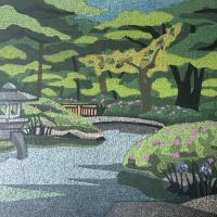 井堂雅夫　金沢十景特別名勝「兼六園雁行橋」137/200金沢 名所1975作　木版画和紙マット薄紙　台紙