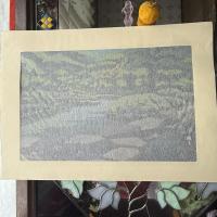 井堂雅夫　金沢十景特別名勝「兼六園雁行橋」137/200金沢 名所1975作　木版画和紙マット薄紙　台紙