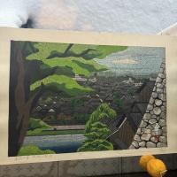 井堂雅夫　金沢十景「浅野川眺望」137/200金沢 名所1975年作　木版画和紙マット薄紙　台紙