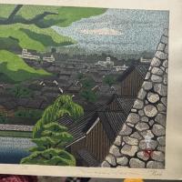 井堂雅夫　金沢十景「浅野川眺望」137/200金沢 名所1975年作　木版画和紙マット薄紙　台紙