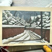井堂雅夫　金沢十景「雪の長町」137/200金沢 名所1975作　木版画和紙マット薄紙　台紙。
