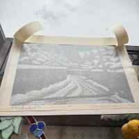 井堂雅夫　金沢十景「雪の長町」137/200金沢 名所1975作　木版画和紙マット薄紙　台紙。