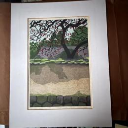 古都　古代の里　八坂コレクション5枚　真作　井堂雅夫木版画　大和風景「古代の里いかるが」額1点とマット付シート4 計5点