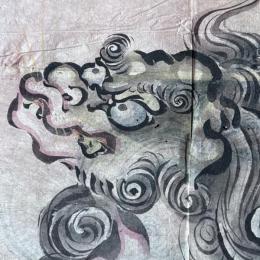 粉本　超絶の画力「青い唐獅子」スクエアでリバーシブル　粉本　絵手本　紙本肉筆　無署名無落款一点⑩