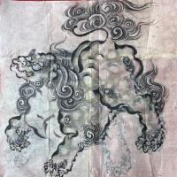 粉本　超絶の画力「青い唐獅子」スクエアでリバーシブル　粉本　絵手本　紙本肉筆　無署名無落款一点⑩