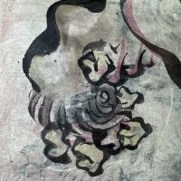 粉本　超絶の画力「青い唐獅子」スクエアでリバーシブル　粉本　絵手本　紙本肉筆　無署名無落款一点⑩