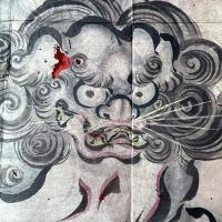 粉本超絶の傑作「青い唐獅子」スクエア　粉本　絵手本　紙本肉筆　署名　新井寒竹筆　一点⑪
