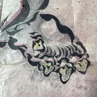 粉本超絶の傑作「青い唐獅子」スクエア　粉本　絵手本　紙本肉筆　署名　新井寒竹筆　一点⑪
