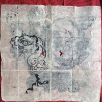 粉本超絶の傑作「青い唐獅子」スクエア　粉本　絵手本　紙本肉筆　署名　新井寒竹筆　一点⑪
