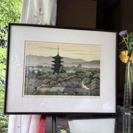 貴重‼️KYOTO井堂雅夫「早朝の八坂」A.P額装品　鉛筆署名落款あり　一点　木版画