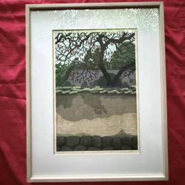 古都　真作　井堂雅夫木版画　大和風景「古代の里　竹田の土塀」140/150額装品1点　鉛筆署名落款あり。木版画　