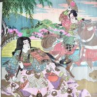 GOLD美しい売薬引き札　巴御前と義仲「一天感気圓　製薬元祖　濱谷神天堂」落款あり