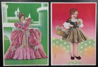 フランス人形名作物語場面集　(少女俱楽部　昭和11年2月号第二付録)　カラーカード3枚セットのうち2枚のみ