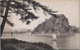 1000061■戦前 絵葉書■岐阜県 木曽川　日本ライン　城山の景 (橋)