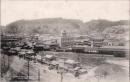1000295■戦前 絵葉書■松島名所　築港地大通より塩釜市街遠望 (駅　電車・鉄道)街並み ピン穴