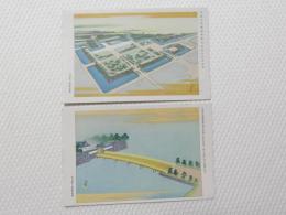 1000350■戦前 絵葉書■2枚 宮城外苑整備事業完成後の和田倉橋、和田倉門及び渡櫓の図+宮城外苑整備事業完成後の外苑全景