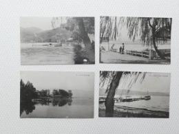 1000354■戦前 絵葉書■諏訪湖上諏訪汽船発着所+諏訪湖のボート+諏訪湖岬の夏+上諏訪湖岸より下諏訪方面 4枚
