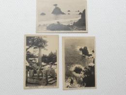 1000361■戦前 絵葉書■熱海金色夜刃の碑+熱海海岸雀岩+熱海錦浦海岸 3枚
