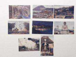 1000473■戦前 絵葉書■別府温泉　車馬商船前通り 温泉泉像 池地獄　観海寺 大佛 　鬼 (鬼骨　仏像 夜景 ホテル 全景 入浴 舟 多数）8枚