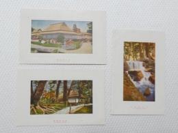 1000476■戦前 絵葉書■岡山後楽園 3枚 (建物 滝　瀧)3枚