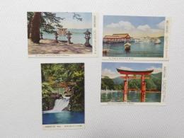 1000534■戦前 絵葉書■広島県　宮島西松原の美景  百八基 石灯籠 麗蛇滝 連絡船 宮島を望む 　厳島神社 4枚