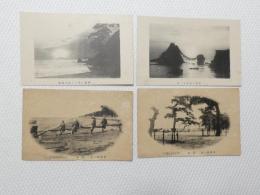1000580■戦前 絵葉書■三重県 伊勢二見より富士 伊勢鼓ヶ浦　網曳 二見浦日の出 老松　４枚