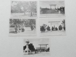 1000604■戦前 絵葉書■東京都　靖国神社 刺使の参拝 燈篭 大鳥居 石鳥居 社前の桜 5枚