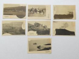 1000636■戦前 絵葉書■静岡県　伊豆 大橋 元村船着場浅橋 三原神社 三原山噴火 元村 全景 駱駝　ラクダ　らくだ 女性着物 7枚　