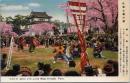 1000796■戦前 絵葉書■青森 弘前公園の桜　獅子舞 (弘前城)