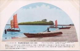 1000900■戦前 絵葉書■宮崎 日向青島名所 青島神社境内遠景と海岸の風景　