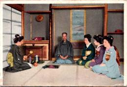 1001263■戦前 絵葉書■茶道　華道　カラー 女性　男性 着物