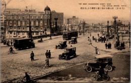 1001534■戦前 絵葉書■大東京　日本橋 (クラシックカー　レトロカー 人力車 ちんちん電車 路面電車)