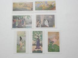 2000062●戦前　絵葉書●第十回文部省美術展覧会出品　 松岡映丘氏 織田観潮氏 島崎柳塢氏 窓本一洋氏 山田敬中氏 寺崎廣業氏 結城素明氏 7枚