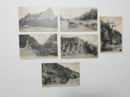 2000076●戦前　絵葉書●耶馬渓　旧羅漢　犬岩　柿坂山　青洞門全景 一ツ橋 羅漢寺 6枚