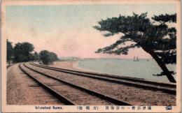 1002086■戦前 絵葉書■兵庫県 摂津須磨一の谷海浜 古銭場　(線路 鉄道)