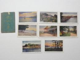 2000119●戦前　絵葉書●近江八景 8枚　袋つき　近江矢橋之帰帆 近江唐崎之老松　近江栗津之晴嵐 近江石山寺月見亭 近江比良之暮雪 近江瀬田之唐橋 近江三井寺 近江堅田之浮御堂 袋破れ　