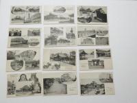 2000159●戦前　絵葉書●大大阪百景 32枚　袋つき　袋破れあり 道頓堀　阪急電車乗場　三越 大阪城　鯱 大津川飛行場　港 大阪駅　