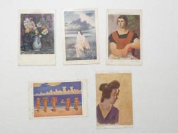 2000200●戦前　絵葉書●アート・図 5枚　日本美術展覧会 　新井完 ロージエ●ヒツエール 松岡映丘氏 石井鶴さん 牧野醇 エンタイア