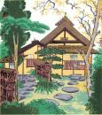（木版画色紙）徳力富吉郎「千家の庭」