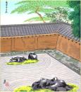 （木版画色紙）徳力富吉郎「竜安寺石庭」