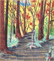 （木版画色紙）徳力富吉郎「洛北大原古知谷」