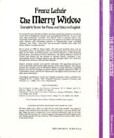 （楽譜・原書）The Merry Widow -Complete Score for Piano and Voice in English-（陽気な未亡人 -ピアノと声楽のための全曲スコア　英語版-）